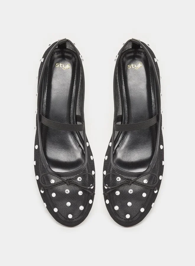 Styli Black Polka Dot Embellished Ballerina
